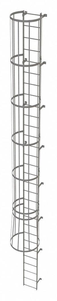 TRI-ARC Fixed Ladder with Safety Cage: 29 ft Overall Ht, 18 in Overall Wd, Steel, 30 Rungs (MPN WLFC1130). Key specifications — Brand: TRI-ARC; Assembly: Unassembled; Number of Sections: 3.