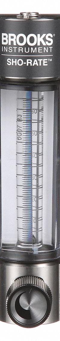 BROOKS Mechanical Flowmeter: Flow Meter, Scale, Variable Area, Panel Mount, Vertical, Liters, FNPT (MPN 1250AR6071MRSVV). Key specifications   — Display Type: Scale; O-Ring Material: Viton; Includes Flow Rate Adjustment Knob: Yes; Includes Pressure Guage: No; Mounting Orientation: Vertical; Unit Of Measure: Liters; Brand: BROOKS; Accuracy: +/-5%.