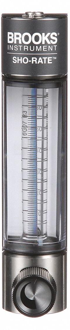 BROOKS Mechanical Flowmeter: Flow Meter, Scale, Variable Area, Panel Mount, Vertical, Liters, FNPT (MPN 1250AR6071MRSVV). Key specifications — Display Type: Scale; O-Ring Material: Viton; Includes Flow Rate Adjustment Knob: Yes; Includes Pressure Guage: No; Mounting Orientation: Vertical; Unit Of Measure: Liters; Brand: BROOKS; Accuracy: +/-5%.