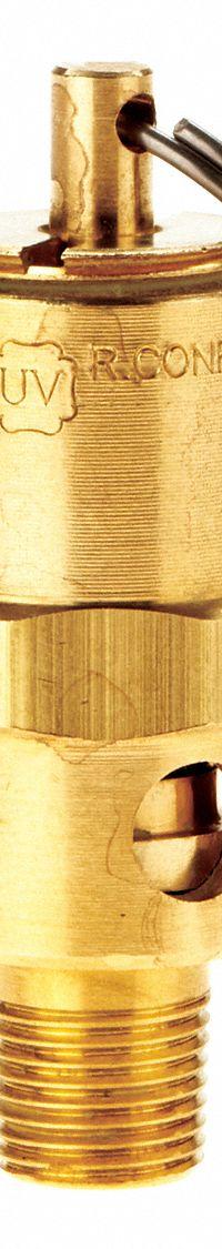 CONRADER Safety Valve: Hard Seat, 1/8 in (M)NPT Inlet (In.), 1/4 in (F)NPT Outlet (In.), Brass (MPN SRH250-1/8-CE-250). Key specifications — attr291993: Hard Seat; attr291998: Brass; attr292007: Stainless Steel; attr292009: Brass; attr294753: CONRADER.