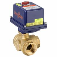 DYNAQUIP CONTROLS Electrically Actuated Three-Way Ball Valve: 1 1/4 in, Brass, 12V DC/24V AC/DC (MPN EYHG6AUE25H). Key specifications — Included Mounting: ISO 5211 Actuator Mounting Pad; Brand: DYNAQUIP CONTROLS; Actuator Features: Thermal Overload Protection.