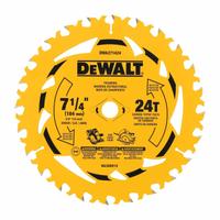DEWALT Circular Saw Blade: 7 1/4 in Blade Dia., 24 Teeth, 0.08 in Cut Wd, 5/8 in Arbor Size, 3 PK (MPN DWA271424PK3). Key specifications — attr1116119: DEWALT; attr1145631: Wood.