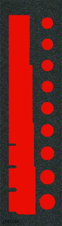 PROTO Foam Insert: Black/Red, 5 in Overall Wd, 16 in Overall Lg, 19 Compartments, Polyethylene Foam (MPN J74106FV). Key specifications — Material: Polyethylene Foam; Brand: PROTO; Color: Red; For Tool Type: Sockets; Compatible Manufacturer Model Number: J74106; Product Type: Foam Insert.