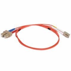 MONOPRICE Fiber Optic Patch Cord: Multi-Mode, 1 m Lg, LC End 1, SC End 2, Orange, PVC, 2 Fiber Count (MPN 2626). Key specifications — Fire Rating: Riser; Jacket Material: PVC; Number of Fibers: Duplex; Brand: MONOPRICE; _Fiber Optic Cable Style: 62.5/125µ OM1.