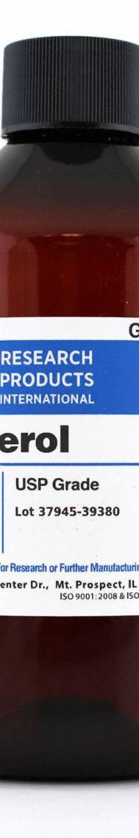 RPI Glycerol: 500 mL Volume, USP, BSE/TSE Free, Liquid, Plastic (MPN G22020-0.5). Key specifications — Form: Liquid; Special Information: BSE/TSE Free; Brand: RPI; Chemical Grade: USP; Container Material: Plastic.