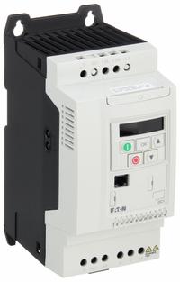 EATON Variable Frequency Drive: In Phase Single, Out Phase Three, 2 hp, 7 A Output Current - Max (MPN DC1-127D0NB-A20CE1). Key specifications — Style: Compact; Color: White; Output Phase: Three.