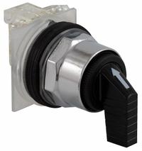 SCHNEIDER Selector Switch: 30 mm Panel Mounting Size, 3 Positions, Extended Lever, 1NO/1NC, Metallic (MPN 9001KS53FBH1). Key specifications — AC Contact Rating: 1.2 A @ 600 V; Action: Momentary/Maintained/Momentary; Cam: C; DC Contact Rating: 0.55 A @125 V; Hazardous Location Specification: Not Rated; Operator Head Material: Polycarbonate; Operator Head Type: Long-Handled Knob; Operator Illumination: Non-Illuminated.