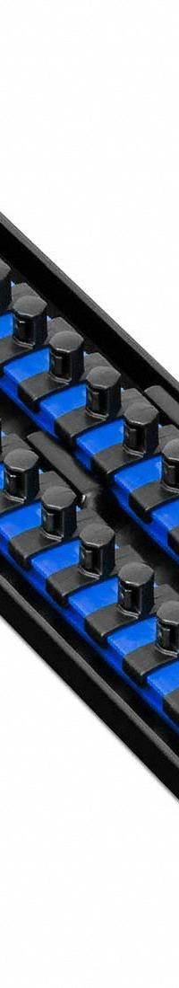 ERNST MANUFACTURING Socket Organizer: Blue, 3 5/8 in Overall Wd, 28 Posts/Slots, Sockets (MPN 8496). Key specifications — attr1125333: (28) Socket Clips; attr1125346: ERNST MANUFACTURING; attr1125347: Blue; attr1136588: Sockets; attr1125364: Socket Bit Tray.