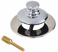 WATCO Drain Stopper: Plastic/Stainless Steel, Chrome-Plated, 2 7/8 in Overall Dia, Push and Pull (MPN 4875N-PP-CP-51 U). Key specifications — Color: Silver; Material: Stainless Steel.