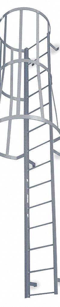 COTTERMAN Fixed Ladder with Safety Cage: 20 ft Overall Ht, 26 in Overall Wd, Steel, 21 Rungs (MPN M21SC C1). Key specifications — Brand: COTTERMAN; Assembly: Assembled; Number of Sections: 3.