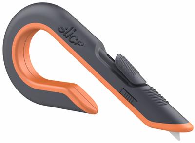 SLICE Box Cutter: 7 in Overall Lg, Ceramic Rounded Tip, Textured, Plastic - J-Hook Retracting Utility Knives