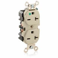 LEVITON Receptacle: Hospital Grade Fed. Spec., Duplex, 6-20R, Ivory, 250V AC, 20 A, 2 Pole / 3 Wire (MPN 8400-I)
