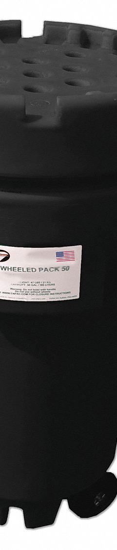 BLACK DIAMOND ECO SOLUTIONS Overpack Drum: Polyethylene, 50 gal, Screw-On Lid, 46 in x 24 in, HDPE (MPN 1259-BD). Key specifications — Drum Material: Polyethylene; Drum Head Type: Open Head; UN Rating Solids: Not Rated; UN Rating Liquids: Not Rated; Interior Lining: Unlined/No Interior Coating; Drum Message Text: None; Closing Ring Material: HDPE; For Holding: Spill Kit.