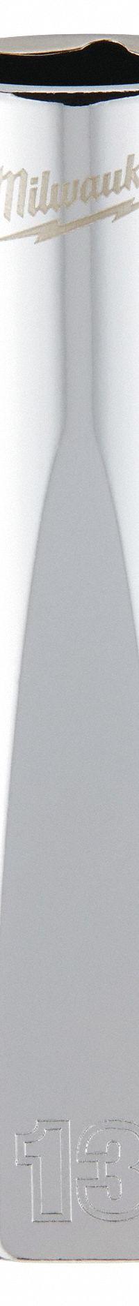 MILWAUKEE Deep Well Socket: Metric, 3/8 in Drive Size, 13 mm Socket Size, 6-Point, Deep, Chrome (MPN 45-34-0013). Key specifications — attr1204417: MILWAUKEE; attr1204392: Chrome.
