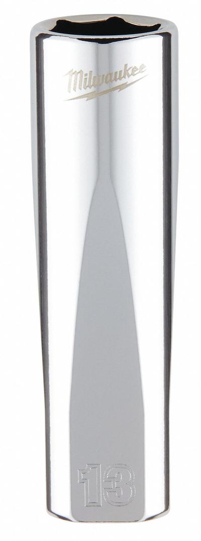 MILWAUKEE Deep Well Socket: Metric, 3/8 in Drive Size, 13 mm Socket Size, 6-Point - Anti-Roll Hand Sockets