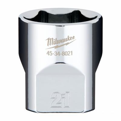 MILWAUKEE Socket Extension: Metric, 3/8 in Drive Size, 21 mm Socket Size, 6-Point - Anti-Roll Hand Sockets