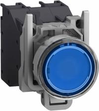 SCHNEIDER ELECTRIC Illuminated Push Button: 22 mm, Metallic, Flush Profile, 1NO (MPN XB4BP683BM5GEX). Key specifications — Manufacturer Part Number: XB4BP683BM5GEX; Product Type: Push Button Operators; Series: XB4; Brand: SCHNEIDER; AC Contact Rating: 1.2 A @ 600 V; Action: Momentary; DC Contact Rating: 0.27 A @ 250 V; Operator Illumination: Illuminated.