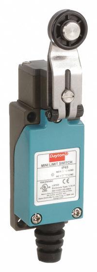 DAYTON Limit Switch: 56 mm Mounting Hole Vertical Center to Center Distance, Adj Roller Lever-Arm, 1 (MPN 12T959). Key specifications — Manufacturer Part Number: 12T959; Brand: DAYTON; Electrical Connection: Screw Terminals.