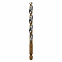 DEWALT Hex Shank Drill Bit: 19/64", 135° Split Point, Black & Gold HSS, Impact Rated (MPN DWA5019). Key specifications — attr1234973: Impact Rated; attr1234966: DEWALT; attr1234978: 0.2969.