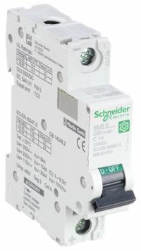 SCHNEIDER IEC Supplementary Protector: 1 A Amps, 250V DC, 5kA at 250V DC, Screw Clamp, C60H-DC, C (MPN M9U21101). Key specifications — Brand: SCHNEIDER; Terminal Connection: Screw Clamp; DC Voltage Rating: 250V DC; Max. AIR Rating: 5kA at 250V DC; Series: C60H-DC; AC Voltage Rating: Not Rated; Curve Type: C.