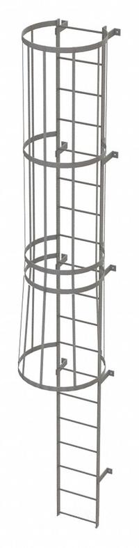 TRI-ARC Fixed Ladder with Safety Cage: 18 ft Overall Ht, 18 in Overall Wd, Steel, 19 Rungs (MPN WLFC1119). Key specifications — Brand: TRI-ARC; Assembly: Unassembled; Number of Sections: 2.