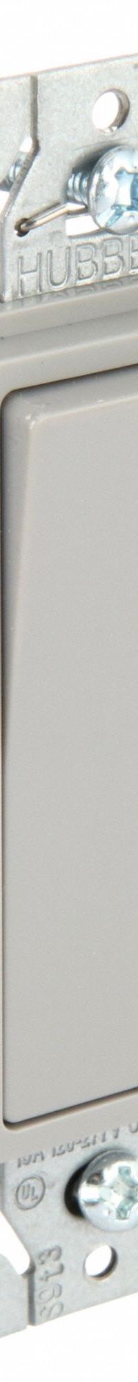 HUBBELL Wall Switch: Rocker Switch, Single Pole, Maintained, Gray, 120/277V AC, 15 A (MPN DS115GY). Key specifications — Illuminated: No; Voltage Rating: 120/277V AC.
