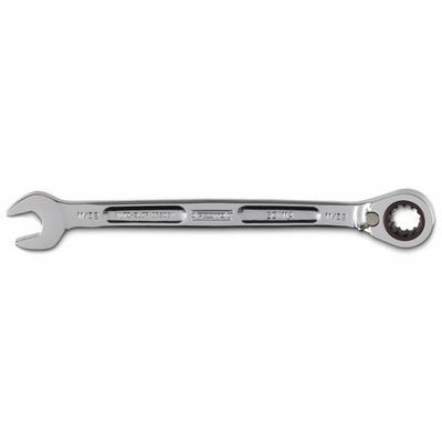 PROTO Combination Wrenches: Alloy Steel, Full Polish Chrome, 11/32 in Head Size - SAE Spline Ratcheting Combination Wrenches