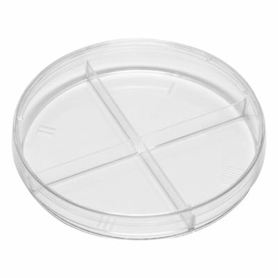 QORPAK Petri Dish: 99.82 mm Dia, 14.99 mm Overall Ht, No Surface Treatment, (4) Compartments - Petri Dishes