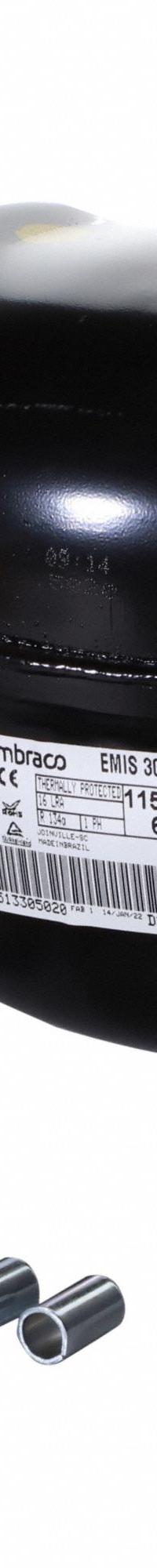 EMBRACO Compressor: Reciprocating, 1,480 BtuH Cooling, 1/10 hp, 1/4 in Suction Line Connection Size (MPN EMIS30HHR1). Key specifications — Manufacturer Part Number: EMIS30HHR1; Brand: EMBRACO; Compressor Protection: Hermetic; For Refrigerant Type: R-134A.