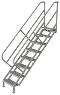 TRI-ARC Portable Stairs: 9.5 ft Overall Ht, Steel, 450 lb Load Capacity, Perforated, 8 Steps (MPN WISS108242). Key specifications — attr1050559: Gray; attr1050557: TRI-ARC.