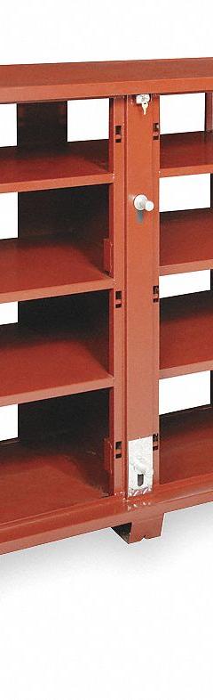 CRESCENT JOBOX Jobsite Cabinet: 32 1/4 in W x 60 1/8 in D x 60 3/4 in H, 63.7 cu ft, Padlock, Brown (MPN 1-695990). Key specifications — attr1116233: Brown; attr1116253: CRESCENT JOBOX; attr1222022: Padlock - Lock not included.
