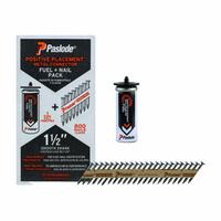 PASLODE POSITIVE PLACEMENT FUEL + NAIL PACK (MPN 650922). Key specifications — attr1171103: PASLODE; attr1171109: (800) Nails; attr1180017: Positive Placement Metal Connector Fuel Nail Pack; attr1180018: 1-1/2 in Cordless Positive Placement® Metal Connector Nailer.