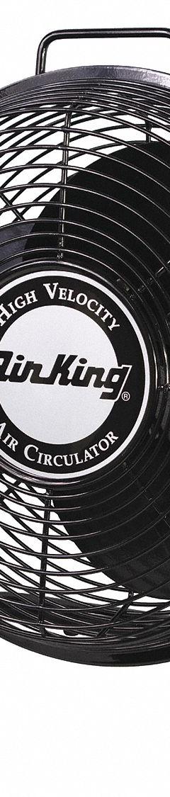 AIR KING Freestanding Fan: 12 in Blade Dia, Non-Oscillating, 3 Speeds, 16 1/2 in Ht, 15 1/2 in Wd (MPN 9212). Key specifications — Brand: AIR KING; Number of Speeds: 3; Product Type: Cooling Fan; Blade Material: Steel; Voltage: 120 V; Application: Industrial; Phase: Single.
