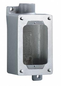 HUBBELL KILLARK Device Box: 1 Gangs, Aluminum, 1/2 in Hub Size, Dead End, 3 5/8 in Overall Ht (MPN SWB-1). Key specifications — Brand: HUBBELL KILLARK; Hub Type: Dead End.