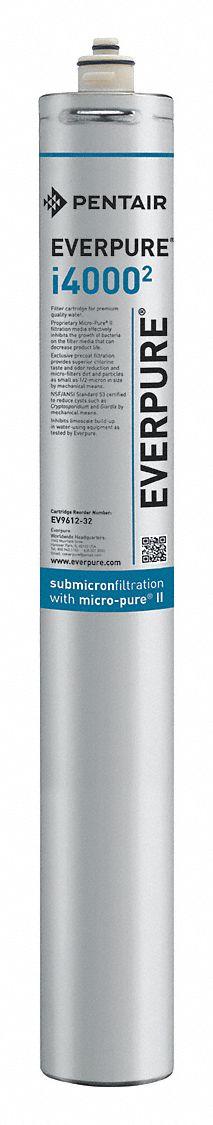 PENTAIR/EVERPURE Quick-Connect Water Filter: 0.5 micron, 1.7 gpm, 25 in Overall Ht (MPN EV961232-75). Key specifications — Filter Media: Agion; Brand: PENTAIR/EVERPURE; Reduces: Sediment.