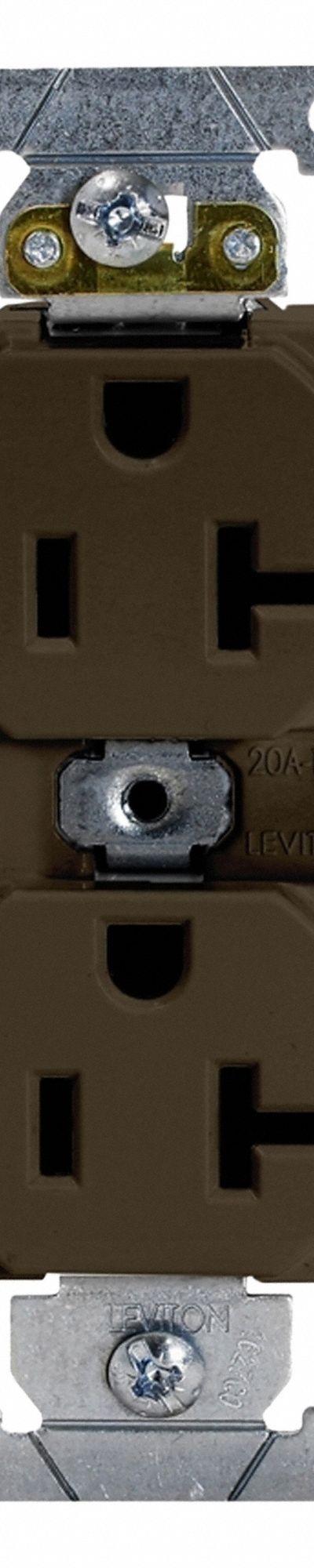LEVITON Duplex Receptacle Outlet: Duplex, 5-20, Brown, 125V AC, 20 A, 2 Pole / 3 Wire (MPN 5352) - General Purpose Receptacles