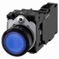 SIEMENS Illuminated Push Button: Illuminated, Flush Profile, Non-Metallic, 22 mm, 1NO/1NC (MPN 3SU1103-0AB50-1FA0). Key specifications — Brand: SIEMENS; Action: Momentary; Series: 3SU; Push Button Material Type: Non-Metallic.