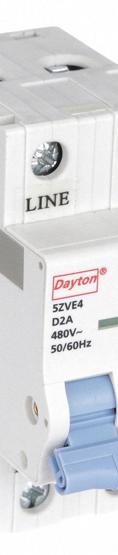 DAYTON IEC Supplementary Protector: 2 A Amps, 7.5kA at 480V AC, Screw Clamp, NDB2-63, 480V AC, D (MPN 5ZVE4). Key specifications — attr195785: Screw Clamp; attr195787: 480V AC; attr195786: D; attr195783: Not Rated; attr195784: 7.5kA at 480V AC; attr215906: NDB2-63; attr211128: DAYTON.