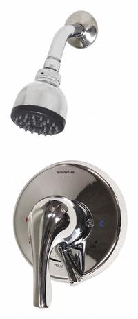 SYMMONS Shower Faucet: Origins, 2.5 gpm Fixed Showerhead Flow Rate, Plastic, Polished Chrome Finish (MPN S-9601-XPLR). Key specifications — Showerhead Material: Plastic; Series: Origins.
