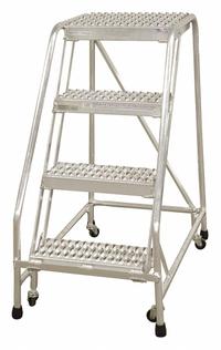 COTTERMAN Rolling Ladder: 3.3 ft Platform Ht, Assembled, Aluminum, Wt-Actuated, Ribbed, No Handrails (MPN A4N2630A4B3C50P6). Key specifications — Includes Handrails: Handrails Not Included; Material: Aluminum; Brand: COTTERMAN; Color: Gray.