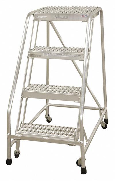 COTTERMAN Rolling Ladder: 3.3 ft Platform Ht, Assembled, Aluminum, Wt-Actuated, Ribbed - Aluminum Weight-Actuated Ladders