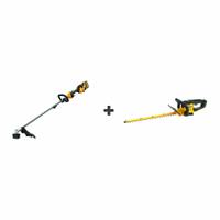 DEWALT String Trimmer Kit: 20V MAX*, Trimmer and Hedge Trimmer, 15 in String Trimmer Cutting Wd (MPN DCST972X1/DCHT821B). Key specifications — Battery Capacity: 9.0 Ah; Combo Type: Trimmer and Hedge Trimmer.