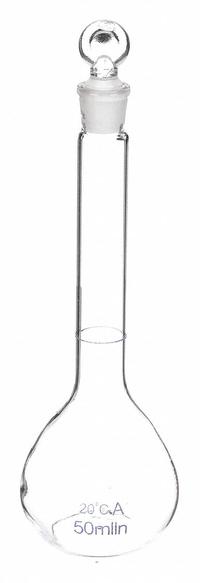 APPROVED VENDOR Volumetric Flask: 50 mL, Colorless, Conical, 0.05 mL, Includes Closure (MPN 5YHZ6). Key specifications — Shape: Conical; Tolerance: 0.05 mL; Body Color: Colorless; Brand: APPROVED VENDOR; Compatible with Stopper Size: 10/13.