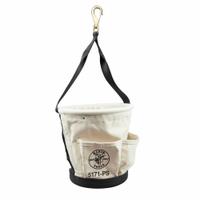 KLEIN TOOLS Bucket Bag: 12 in H, Off-White, Canvas, 4 Pockets, Open Top (MPN 5171PS). Key specifications — attr1118525: KLEIN TOOLS; attr1125037: Off-White; attr1118507: Single Handle With Snap Hook; attr1125041: Canvas; attr1203718: Yes.
