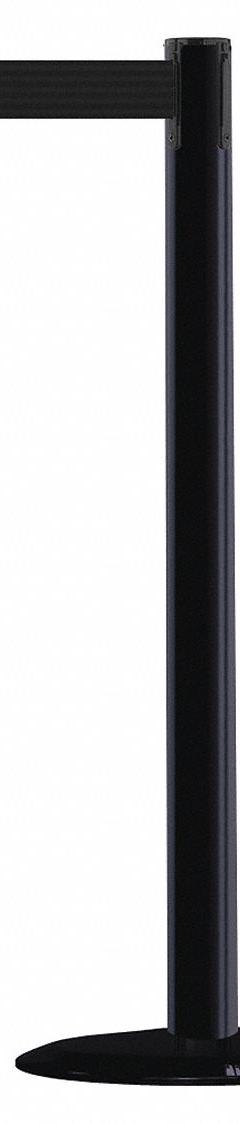 TENSABARRIER Barrier Post with Belt: Black, No Pattern, No Legend, 7 1/2 ft Belt Lg, Black (MPN 875-33-STD-NO-B9X-C). Key specifications — Base Material: Cast Iron; Belt Color: Black; Brand: TENSABARRIER; Post Material: Plastic; Post Color: Black; Message: No Legend.