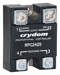 CRYDOM Proportional Controller: 120V AC Input Volt, 25 A Max Output Current with Heat Sink (MPN RPC1225). Key specifications — Application: Resistive Loads Only; Brand: CRYDOM.