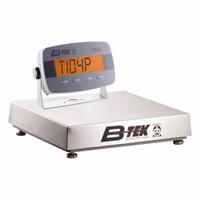 B-TEK Industrial Bench Scale: 18 in x 18 in, IP54, Corded Remote, 100 lb Wt Capacity - Imperial (MPN BT-B-1818C-100-I-2). Key specifications — Connection Ports: RS-232; Readability: 10 g/0.010kg/0.35 oz/0.02 lb; Brand: B-TEK; Weighing Surface Material: Stainless Steel.