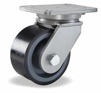 HAMILTON Plate Caster: Swivel, Side Brake, Polyurethane, 6 in Wheel Dia, 3 in Wheel Wd, Slot, Ball (MPN S-CH-63DB70-4SL-FB). Key specifications — Wheel Bearing Type: Ball; Wheel/Tread Color: Black; Brand: HAMILTON; Caster Type: Swivel with Brake.
