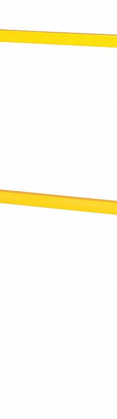 VESTIL Safety Handrail: Toe Board Not Included, 4 in x 4 in, Bolt-On Rail Mounting, 2 Rail Levels (MPN SQ-60). Key specifications — Product Type: Handrail Section; Brand: VESTIL; Color: Yellow; Handrail Shape: Square; Material: Steel; Number of Rail Levels: 2; Rail Mounting Style: Bolt-On.