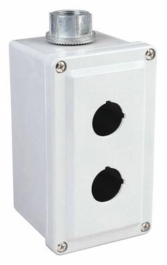 SCHNEIDER ELECTRIC Push Button Enclosure: 30mm, 2 Holes, Non-Metallic, NEMA 1/12/3/4/4X (MPN 9001SKY2). Key specifications — attr211299: SCHNEIDER; attr1043605: Washdown-Corrosion-Resistant.